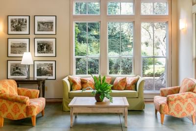 Southbridge lobby seating area with couch and chairs