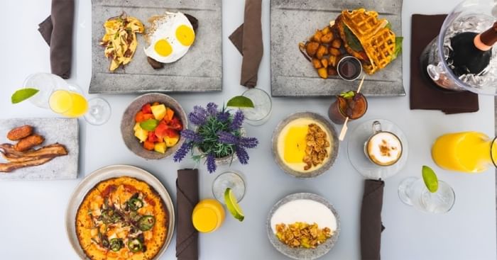 aerial view picture of a brunch feast