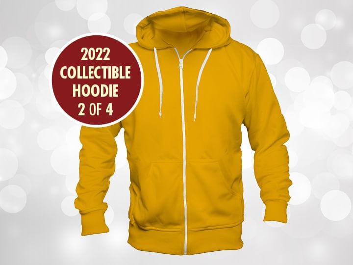 Yellow Hoodie with zipper against silver background