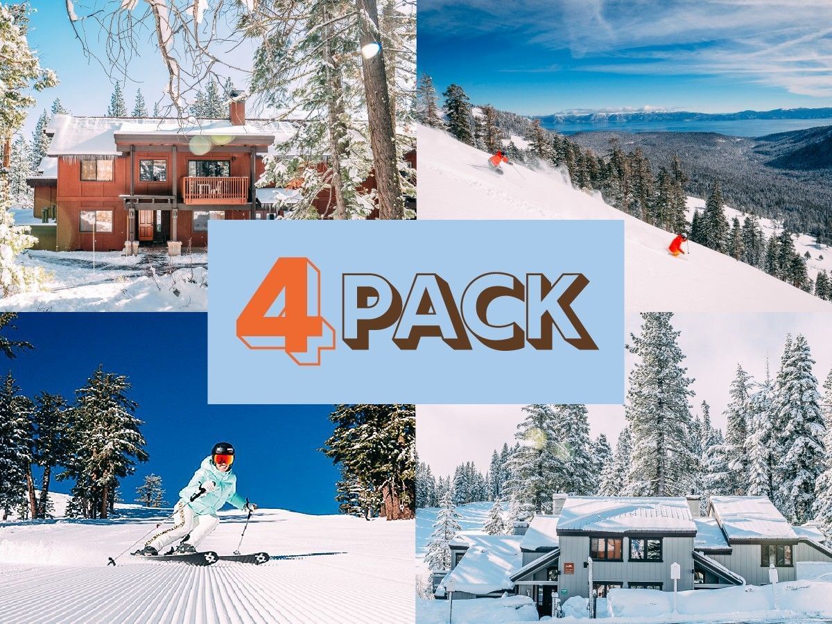 4 pack with images of Granlibakken Townhomes and skiing at Palisades