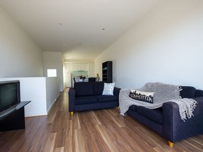 Student Living Edge Apartments – Grote Street Building - Typical second level, fully furnished open plan living area