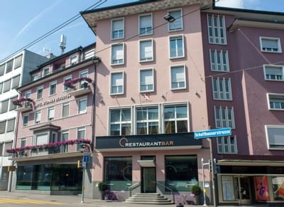 The exterior view of the entrance of Hotel Sternen Oerlikon