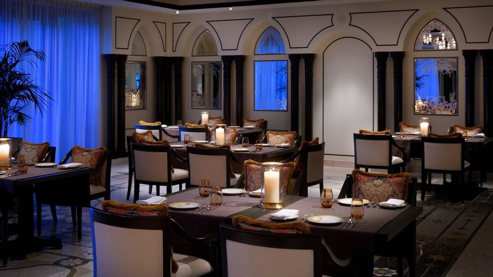 Dining setup in Enigma Restaurant at Palazzo Versace Dubai