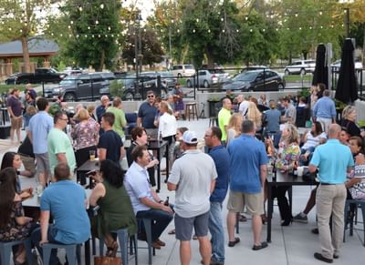 full patio of people
