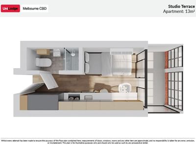 UL Melbourne CBD - Studio Terrace Floorplan