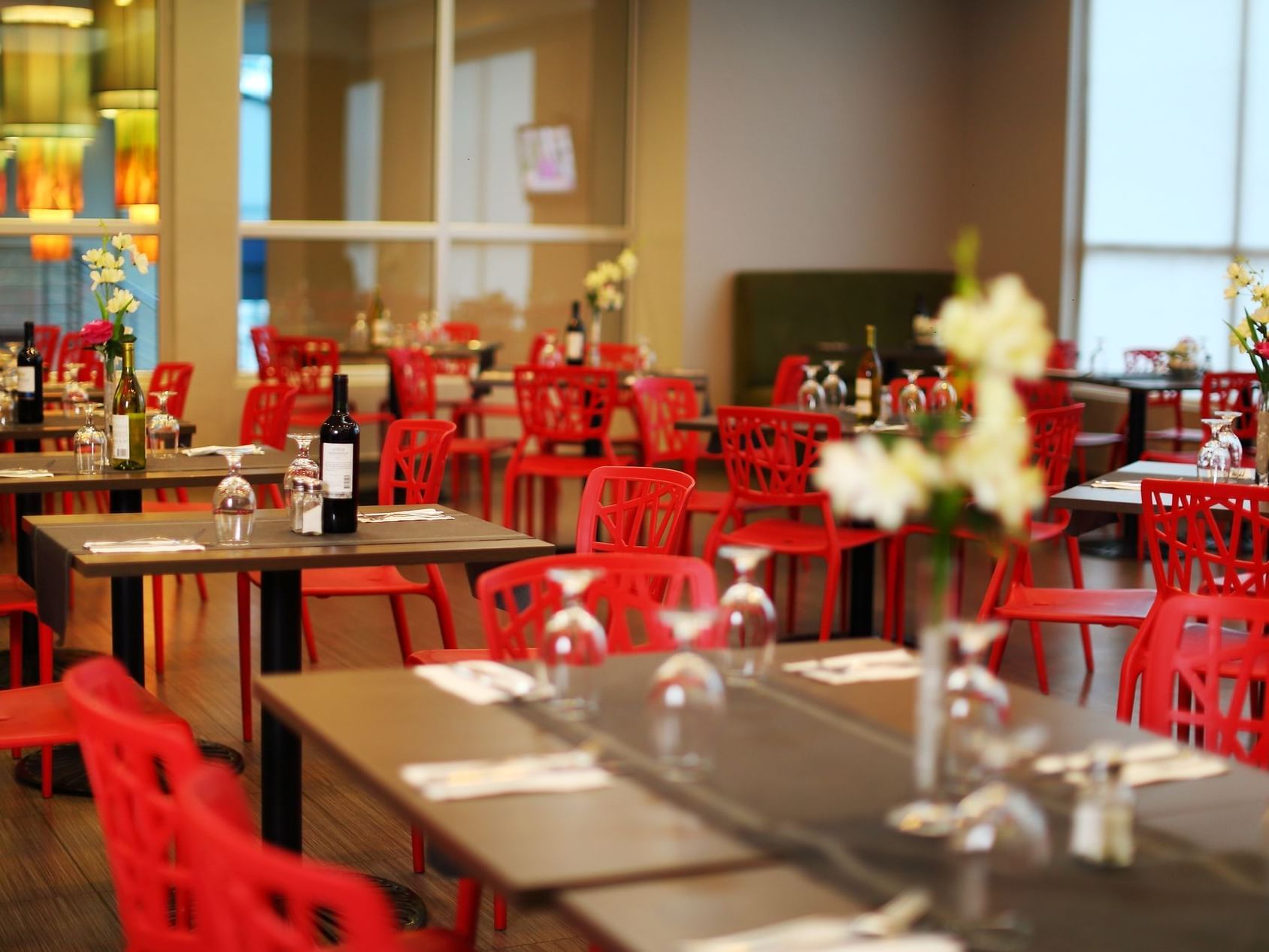 tables and chairs in a dining area