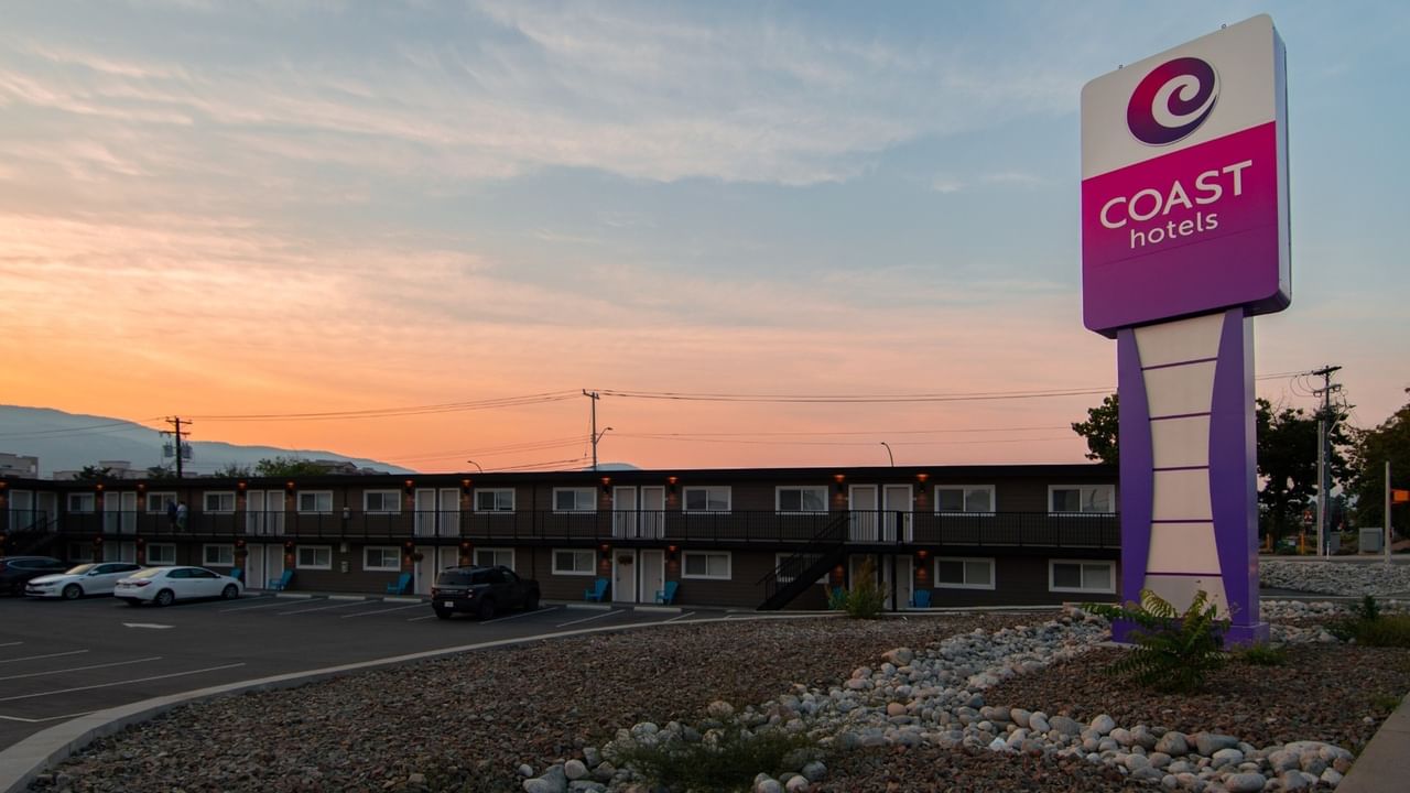 Exterior of Coast Penticton Hotel with a Coast Hotels sign