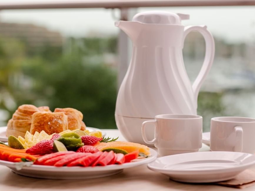 Closeup of Breakfast served on a table at Hotel Villa Varadero