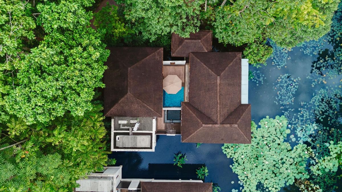 Drone view of the Water Villa at The Banjaran Hotsprings Retreat