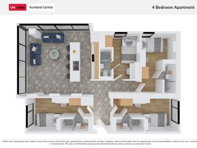 UL Auckland Central Floorplan 4 Bedroom Apartment