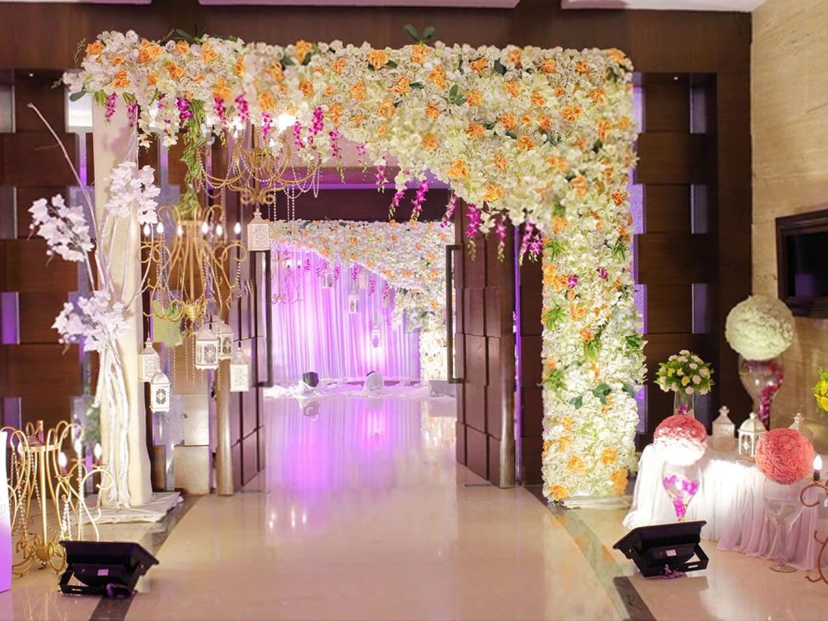 Decorated entrance to banquet hall at The Royal Riviera Hotel