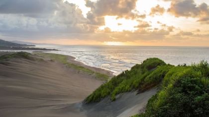 Sigatoka Sand Dunes with Scenic view of grassy dunes by the ocean near Tambua Sands Beach Resort