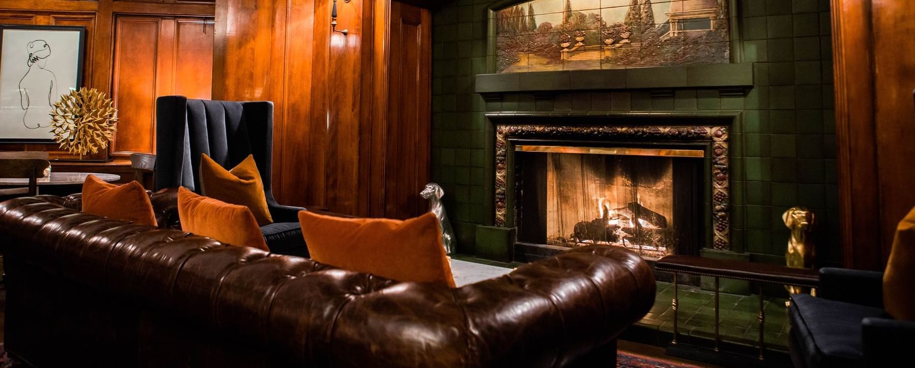 Close up on the Fire place in Fireside Room at Hotel Sorrento