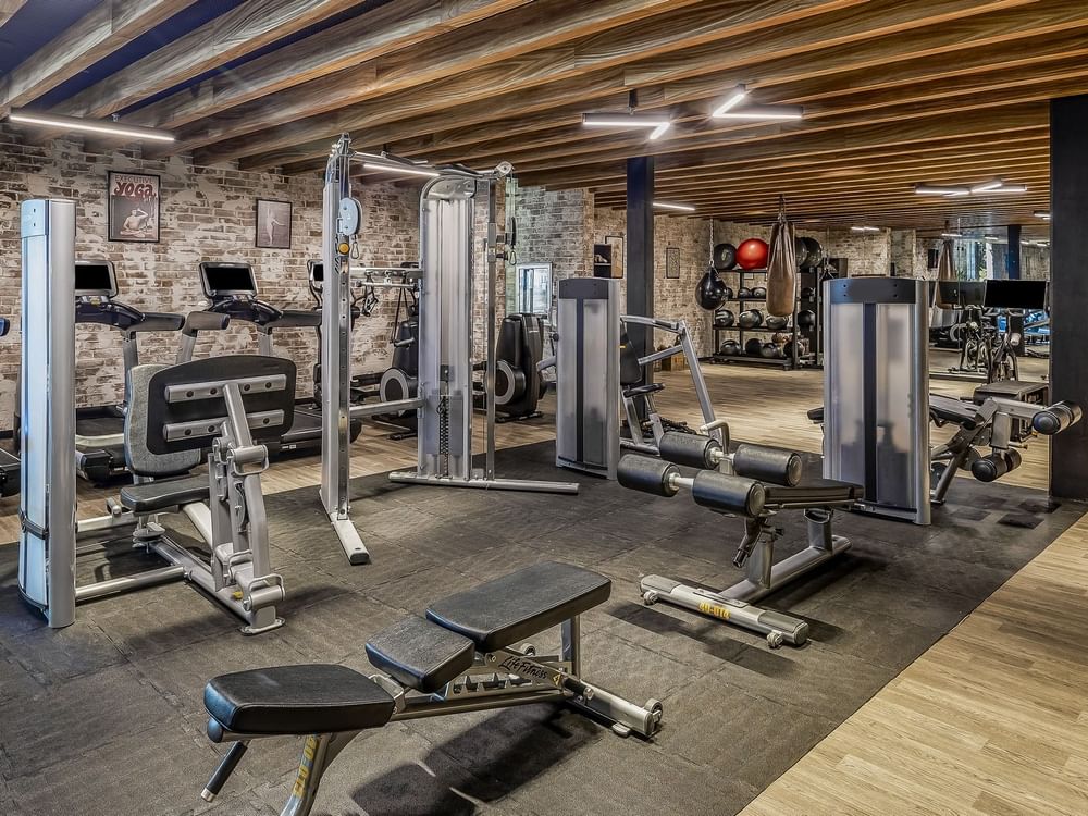 Benches & fitness training equipment in the Gym at Live Aqua Resorts and Residence Club
