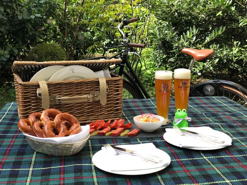 Close-up of a picnic arranged at Hotel Palace Munich