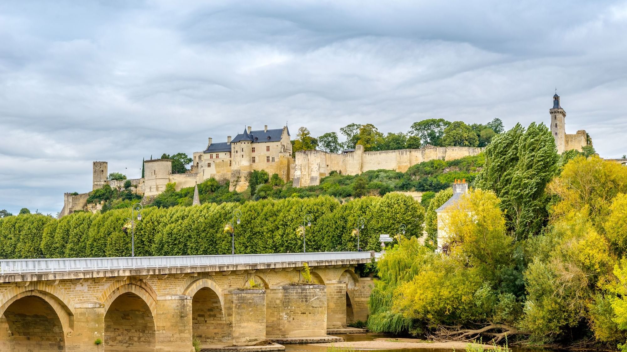 Long shot of Chinon Castle near the Originals Hotels