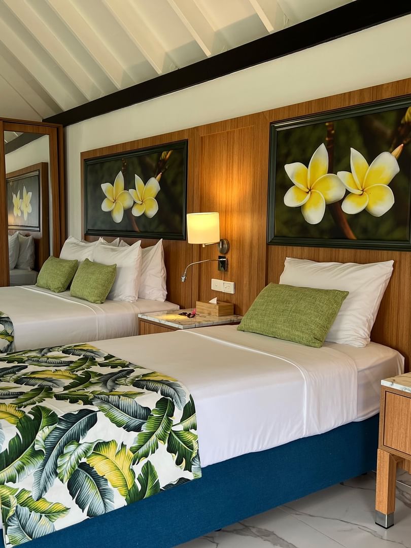 Two Garden Bungalow beds with tropical decor at Warwick Le Lagon - Vanuatu, Efate.