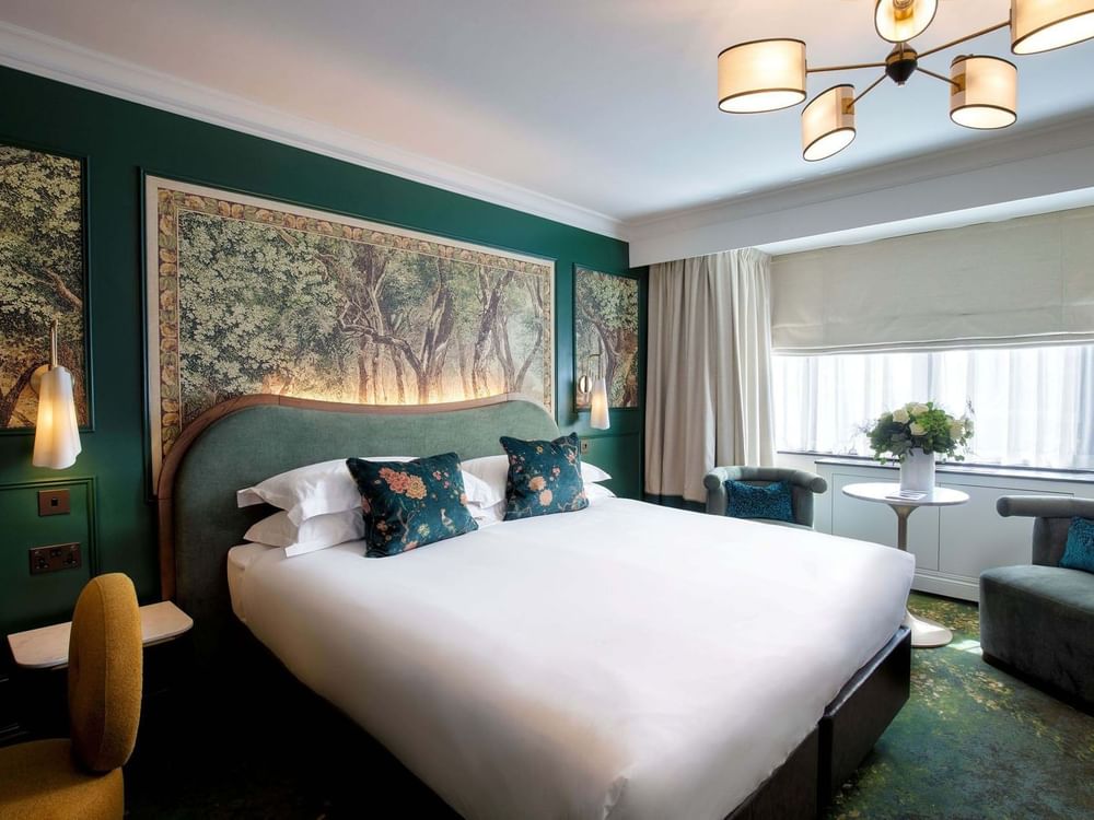 Green-themed Executive Room with elegant decor at The Capital Hotel, Apartments & Townhouse - London.