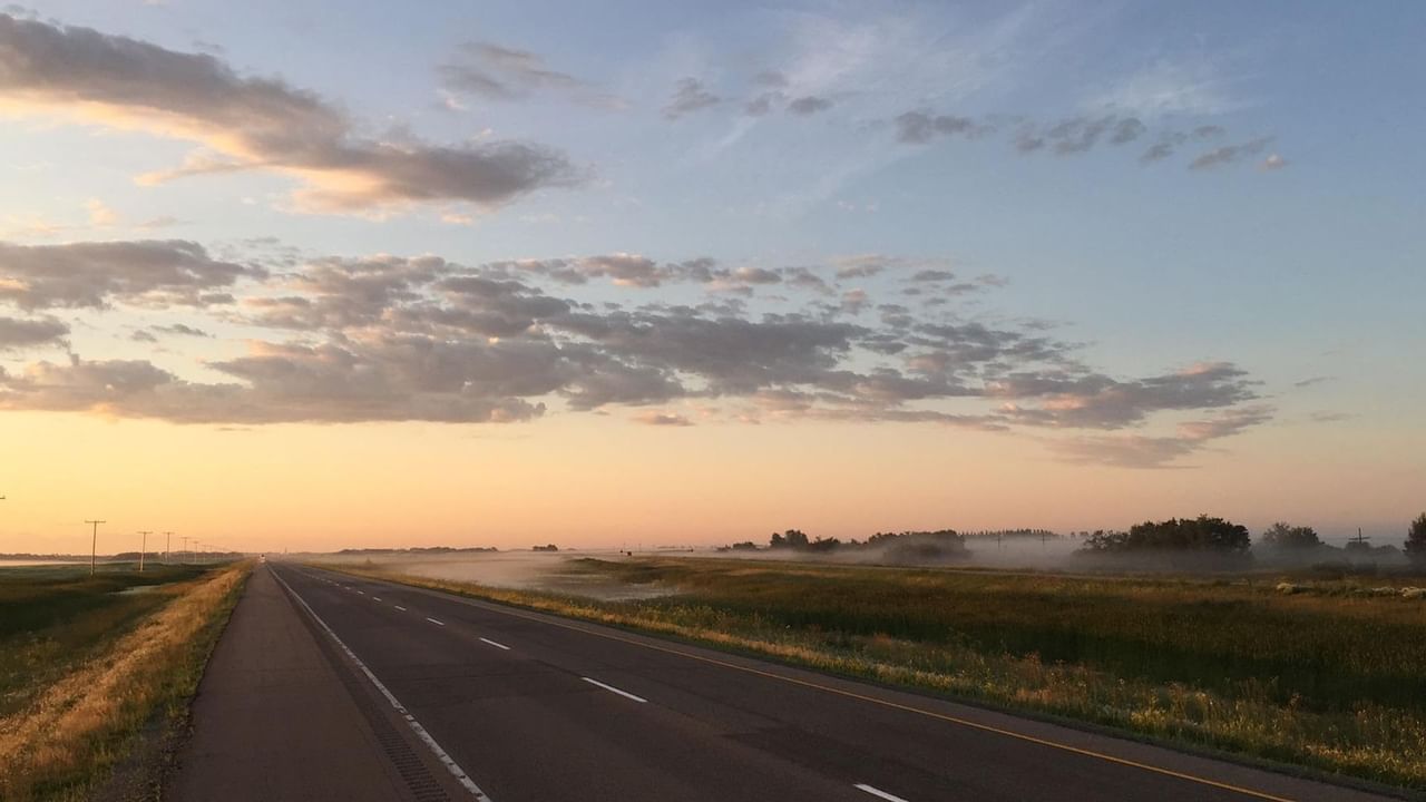 highway in Saskatchewan at sunset
