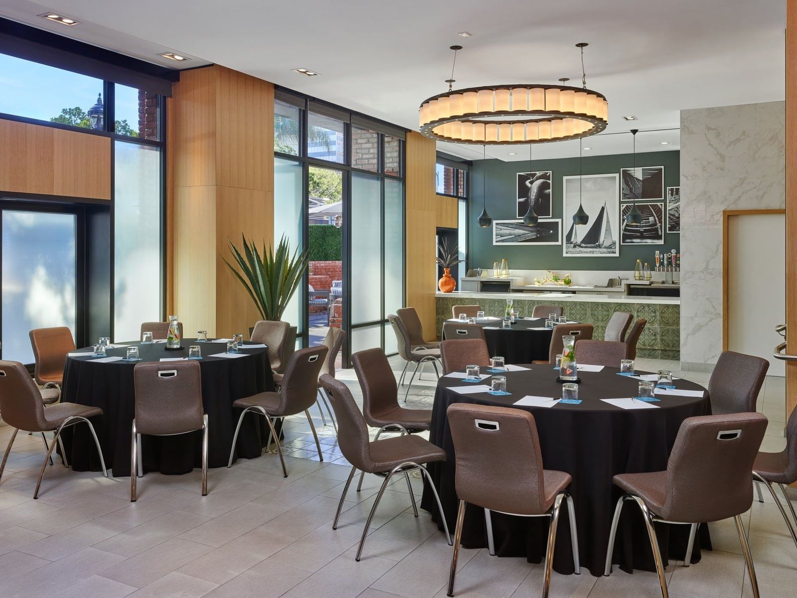 Banquet tables arranged in Veranda & deck at Hotel Republic San Diego