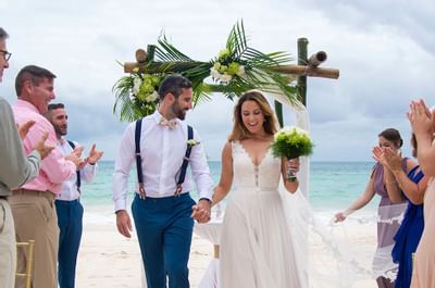 Going away moment of newlyweds couple at Bougainvillea Barbados