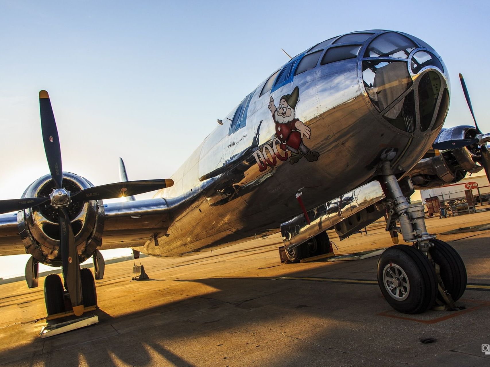 Close up on a plane at B-29 Doc hanger near Hotel at Old Town