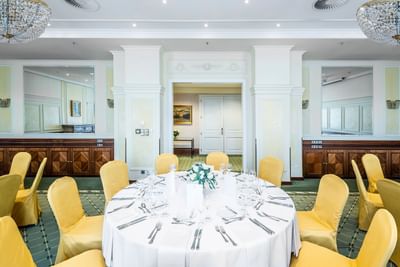 Close-up of a banquet table set-up in a hall at Polonia Palace Hotel