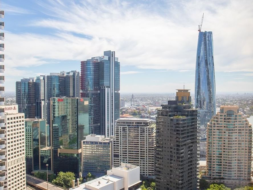 Aerial view of the city at The Sebel Quay West Suites Sydney