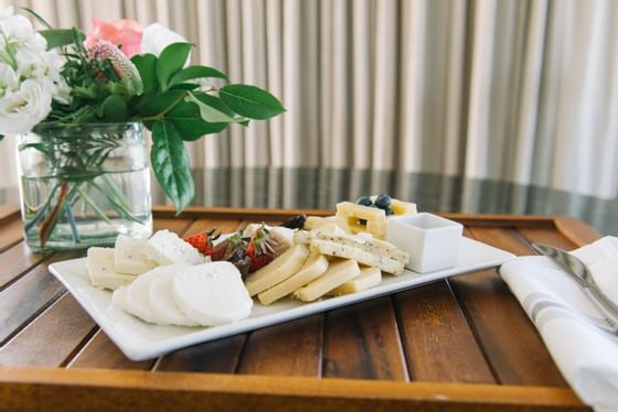 A charcuterie board served at The Breakwater Inn & Spa