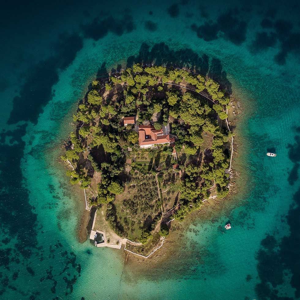 Aerial view of Kosljun Island near Falkensteiner Hotel Punat