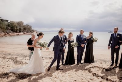 Outdoor Wedding ceremony on the beach at Freycinet Lodge