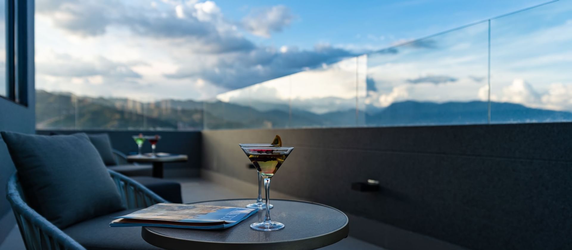 Tables setup outdoors in the Terrace at Blue Doors Hotels