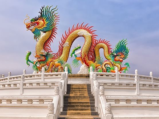 Chinese dragon mural in Paradise Park at Nakhon Sawan City near Hop Inn Hotel