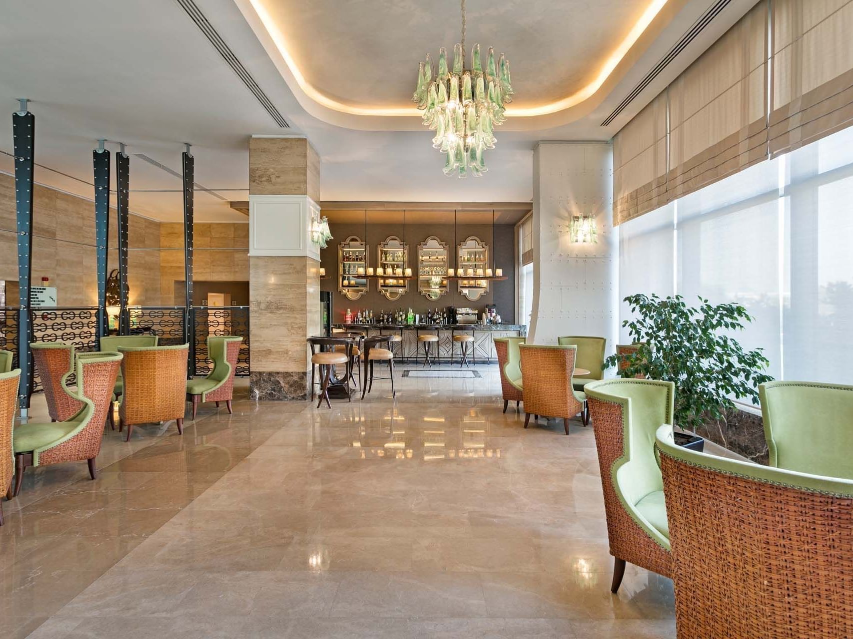 Interior of spacious dining area in Cordelia Lobby Bar at Titanic Deluxe Lara