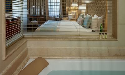 Bedroom view from the Premiere Room bathroom glass at The Indus Valley Leh, Accommodation