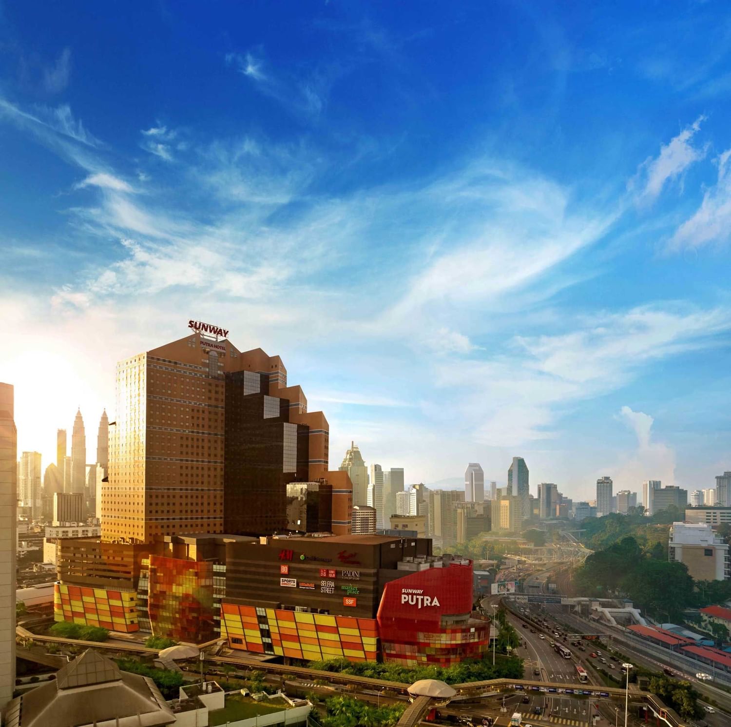 Aerial view of Sunway Putra Hotel with skyscraper near Sunway Hotels & Resorts