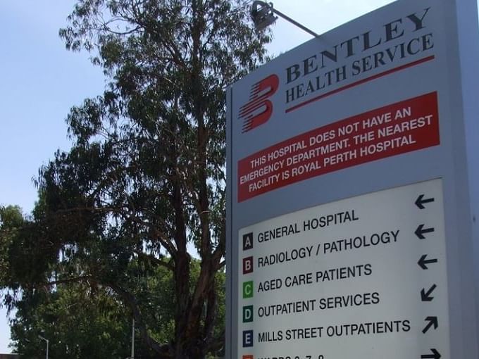 Bentley Health Service signboard near Nesuto Curtin Perth Hotel