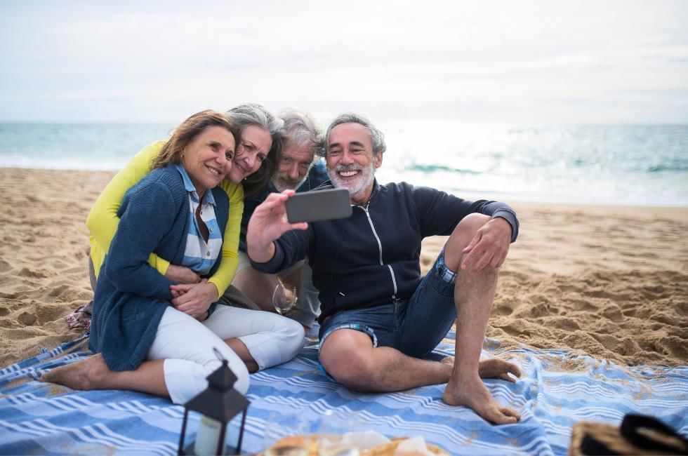 family selfie on beach