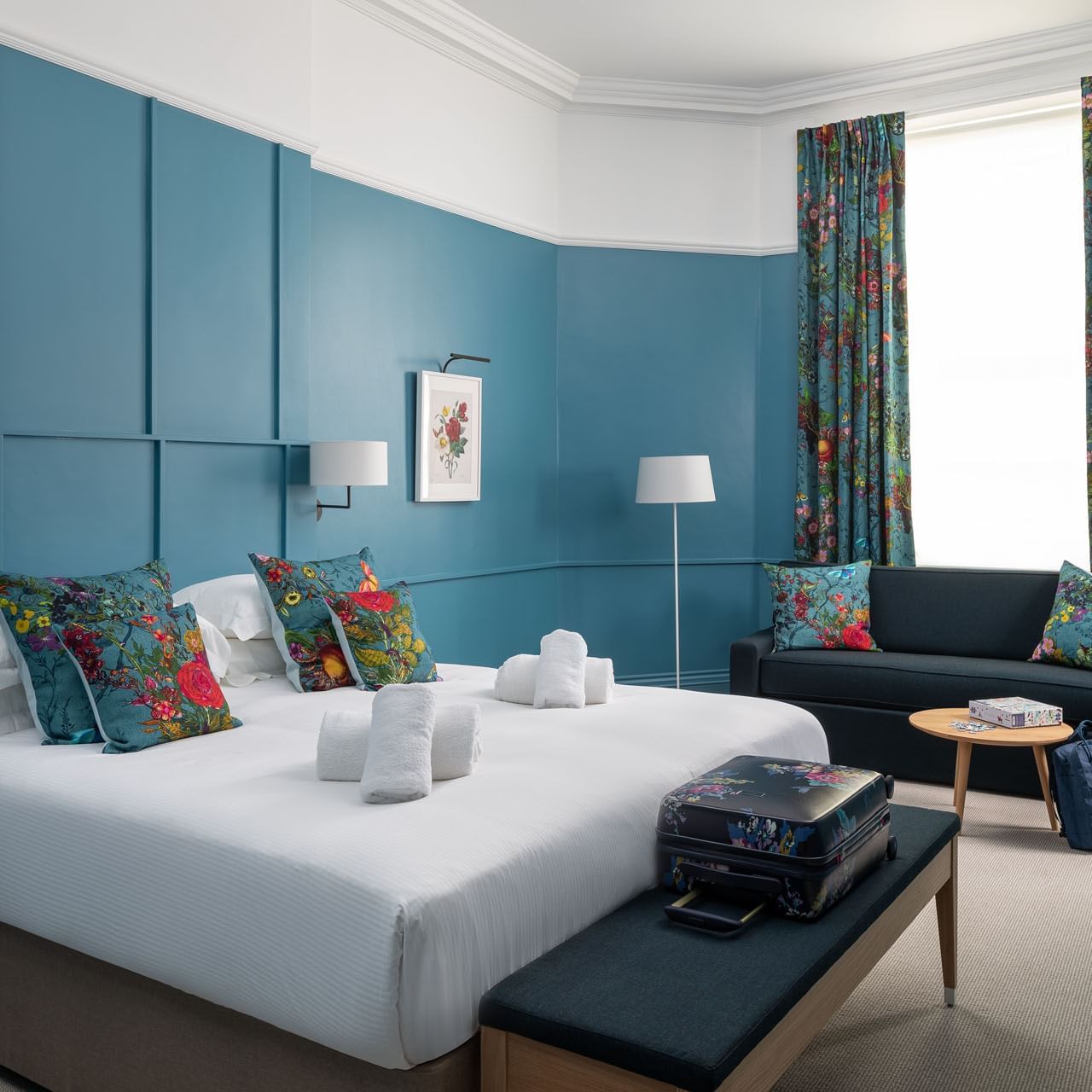 Gorgeous teal Georgian King Room at the Goodenough Hotel London