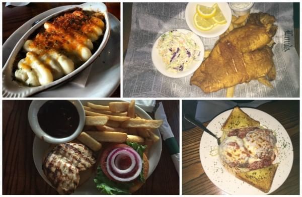 Collage of foods served in Frankie Farrell’s Irish Pub & Grille at Lake Buena Vista Resort Village & Spa