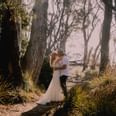 Portrait of a couple kissing in the woods at Freycinet Lodge
