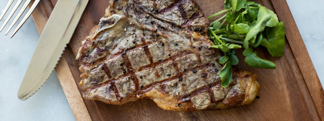 Closeup of grilled meat served in Lane Restaurant at Novotel