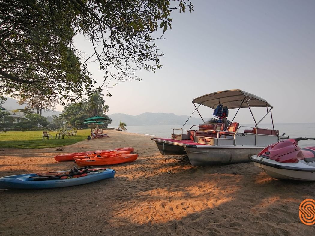Boats used for Aquatic sports at Lake Kivu Serena Hotel