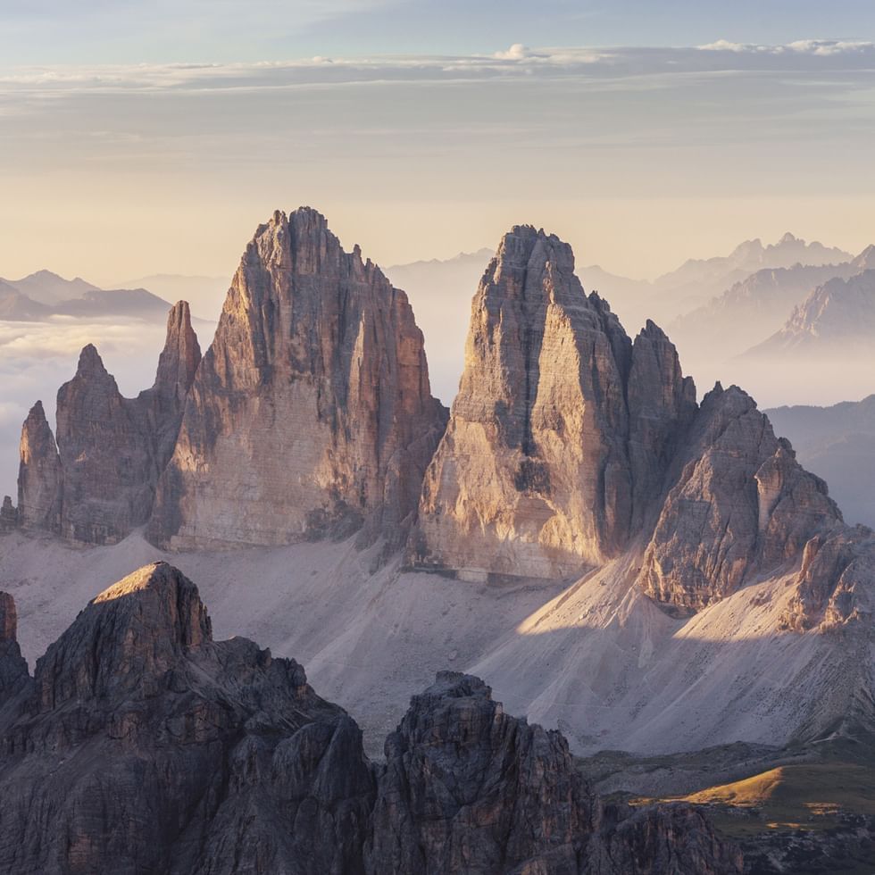 The Three Peaks mountain range near Falkensteiner Hotels