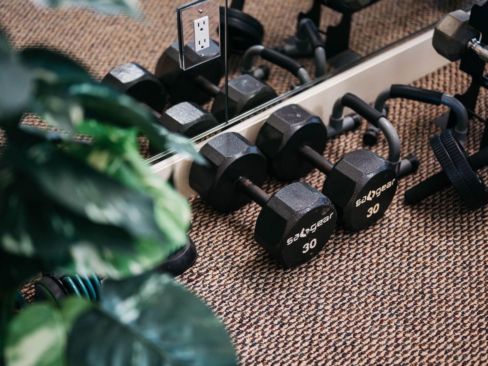 Close-up of weights on the Gym floor at Nesuto Hotels
