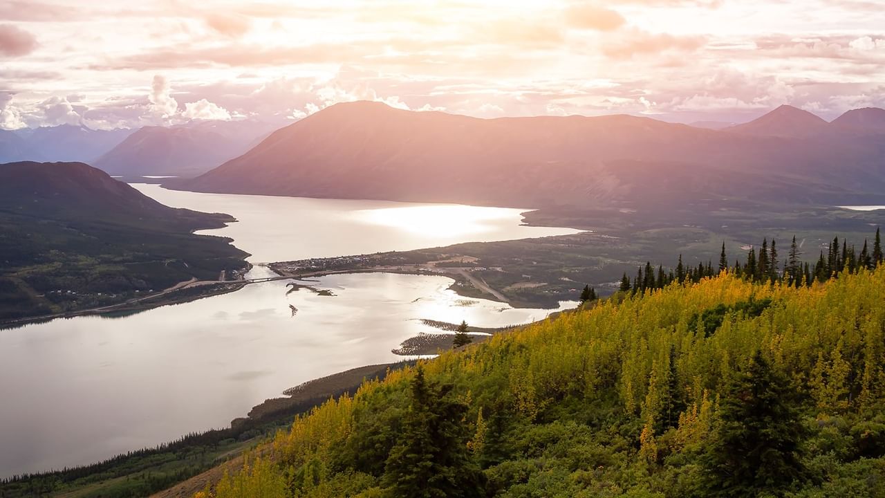 Mountain top view of Yukon River during sunset near ElDorado, a Coast Hotel