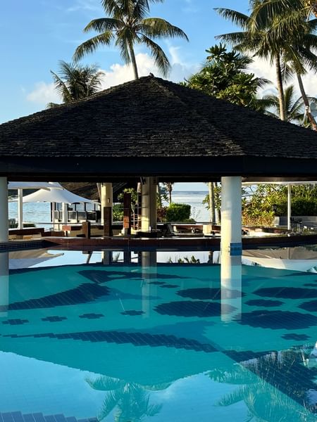 Pool Grill & Bar pavilion over swimming pool at Warwick Le Lagon - Vanuatu, Efate.