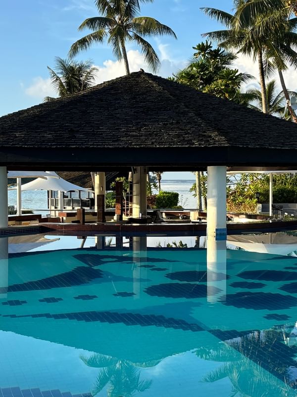 Pool Grill & Bar pavilion over swimming pool at Warwick Le Lagon - Vanuatu, Efate.