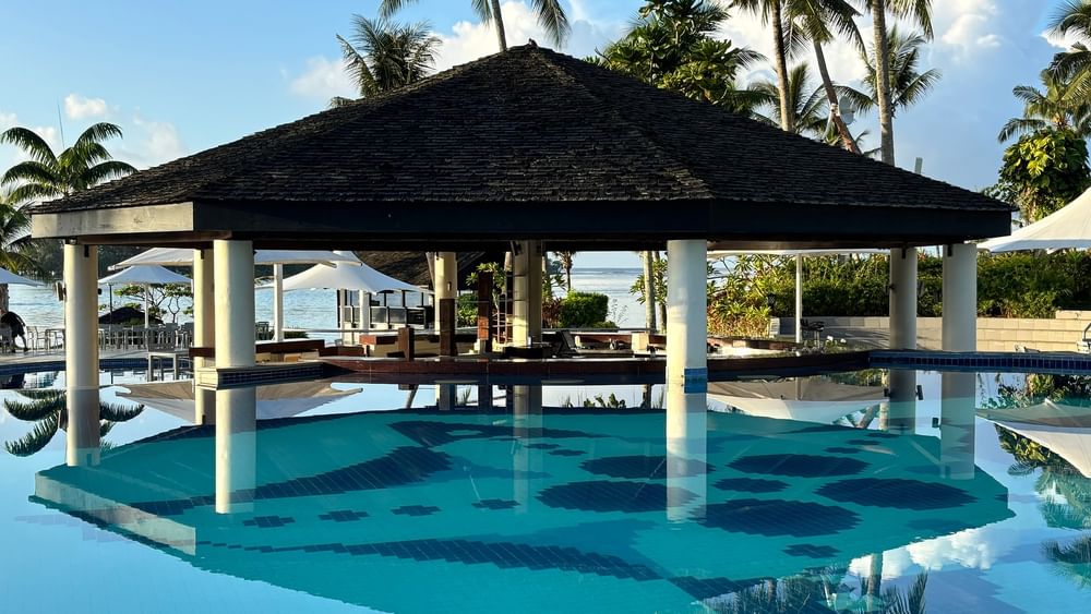 Pool Grill & Bar pavilion over swimming pool at Warwick Le Lagon - Vanuatu, Efate.