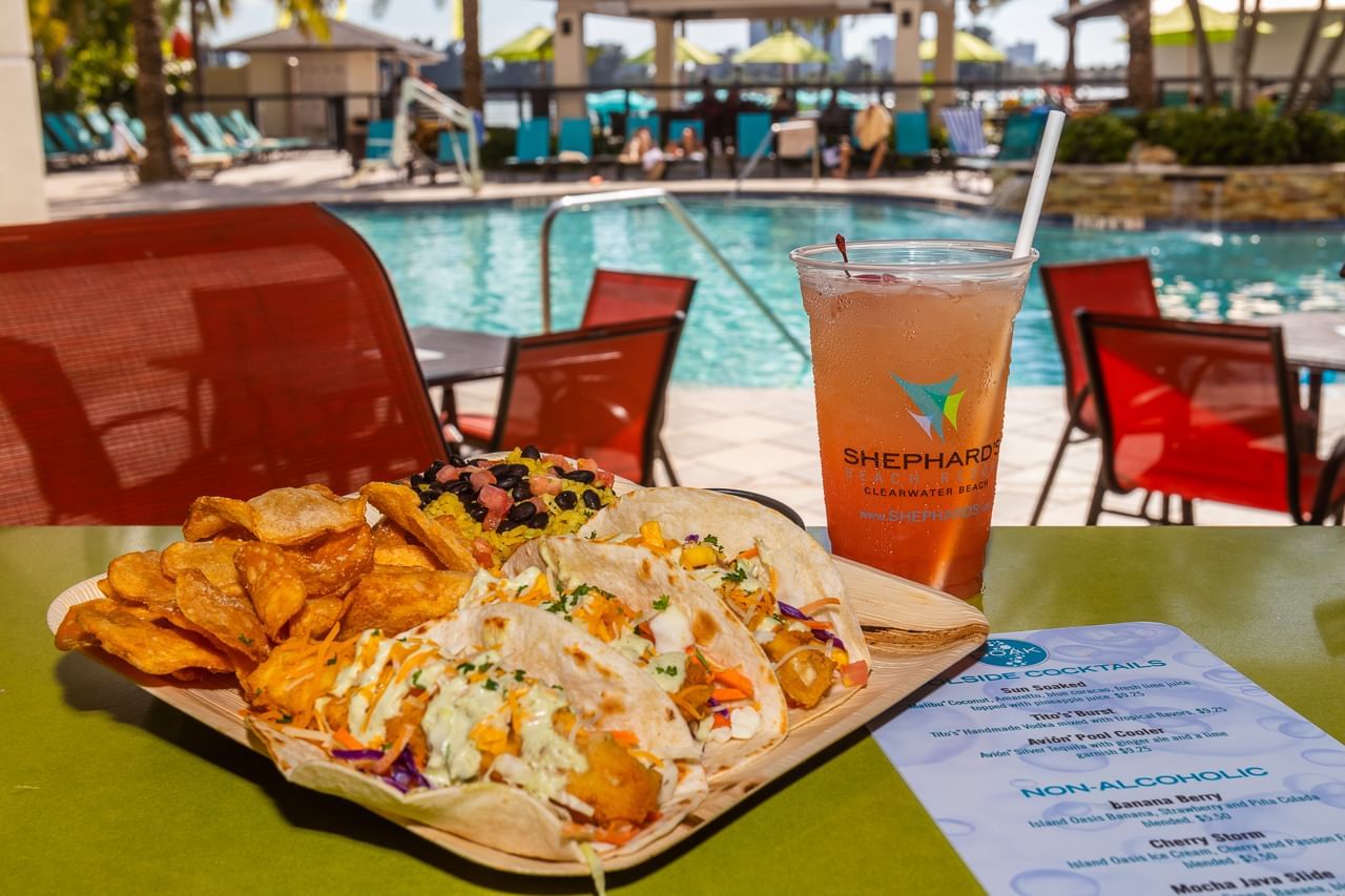 Tacos dish at Tiki Beach Grill in Shephard's Beach Resort